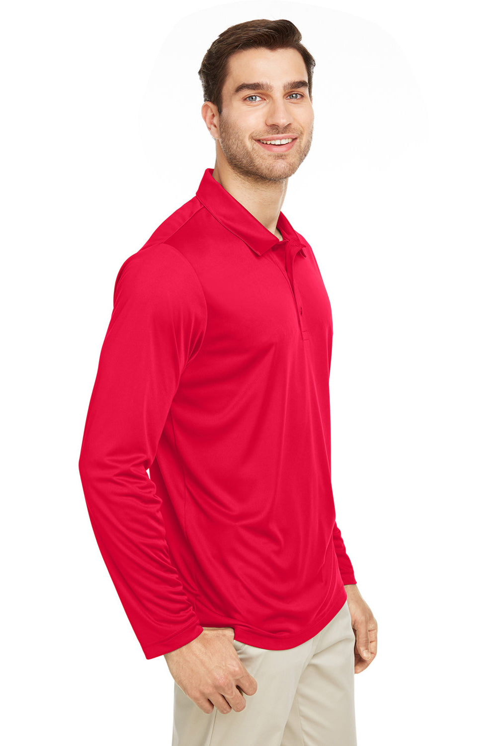 Team 365 TT51L Mens Zone Sonic Moisture Wicking Long Sleeve Polo Shirt Red Model 3q