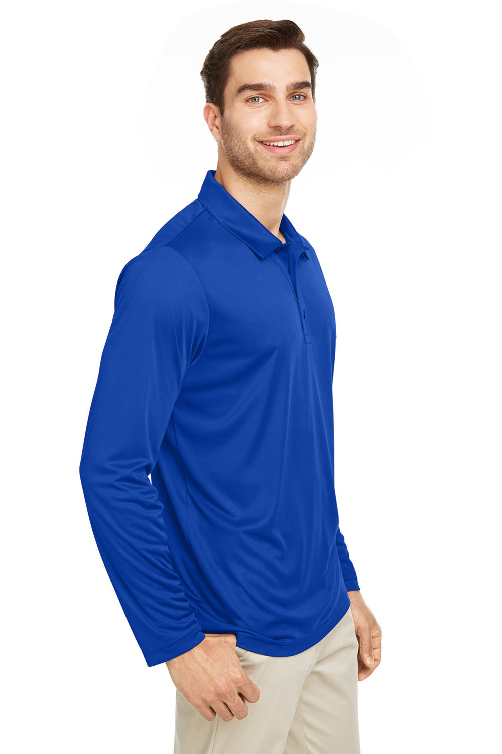 Team 365 TT51L Mens Zone Sonic Moisture Wicking Long Sleeve Polo Shirt Royal Blue Model 3q