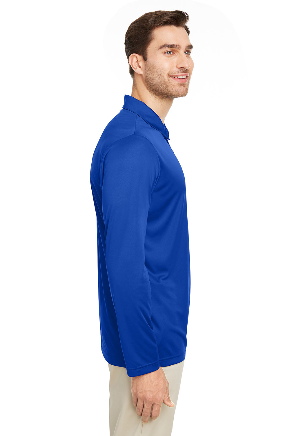 Team 365 TT51L Mens Zone Sonic Moisture Wicking Long Sleeve Polo Shirt Royal Blue Model Side