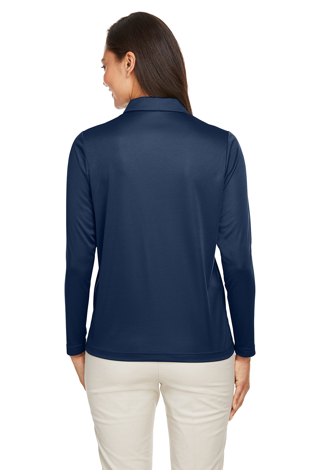 Team 365 TT51LW Womens Zone Sonic Moisture Wicking Long Sleeve Polo Shirt Dark Navy Blue Model Back