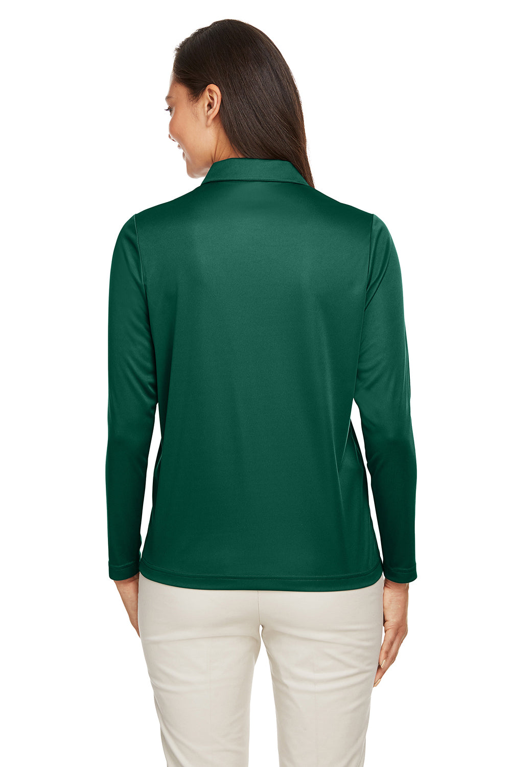 Team 365 TT51LW Womens Zone Sonic Moisture Wicking Long Sleeve Polo Shirt Forest Green Model Back