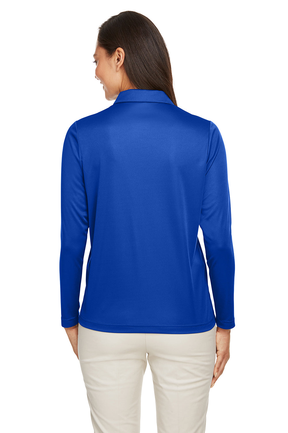 Team 365 TT51LW Womens Zone Sonic Moisture Wicking Long Sleeve Polo Shirt Royal Blue Model Back