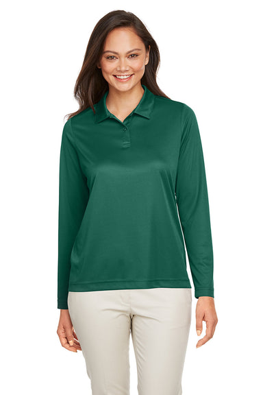 Team 365 TT51LW Womens Zone Sonic Moisture Wicking Long Sleeve Polo Shirt Forest Green Model Front