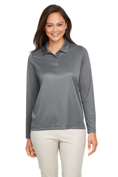 Team 365 TT51LW Womens Zone Sonic Moisture Wicking Long Sleeve Polo Shirt Graphite Grey Model Front