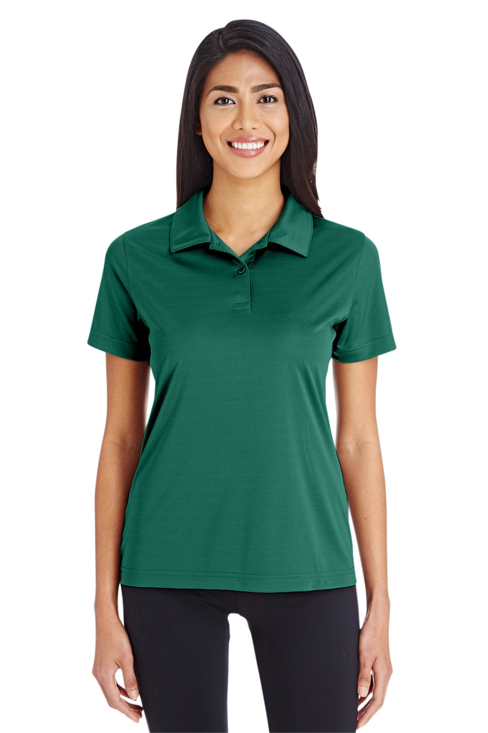 Team 365 TT51W Womens Zone Performance Moisture Wicking Short Sleeve Polo Shirt Forest Green Model Front