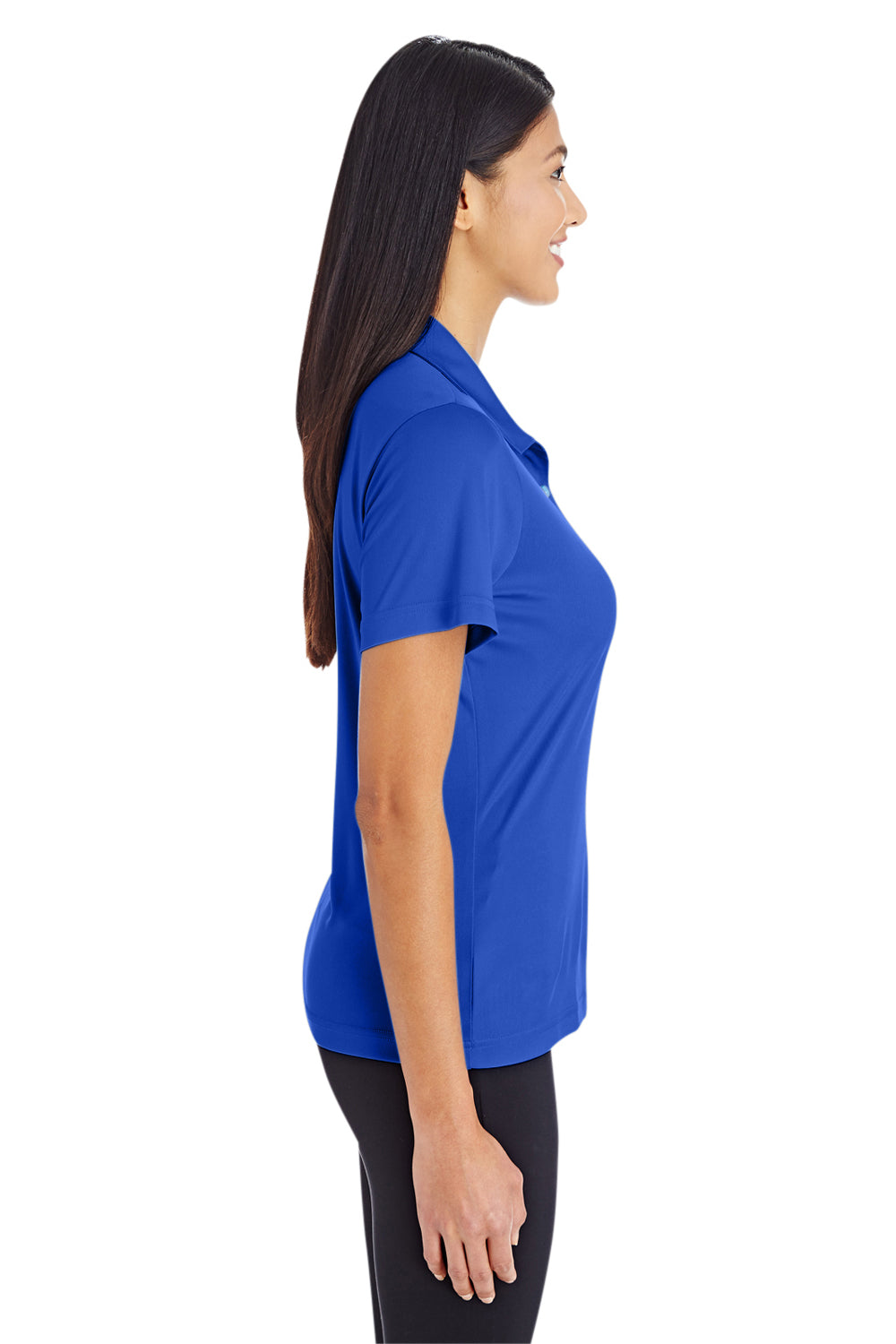 Team 365 TT51W Womens Zone Performance Moisture Wicking Short Sleeve Polo Shirt Royal Blue Model Side