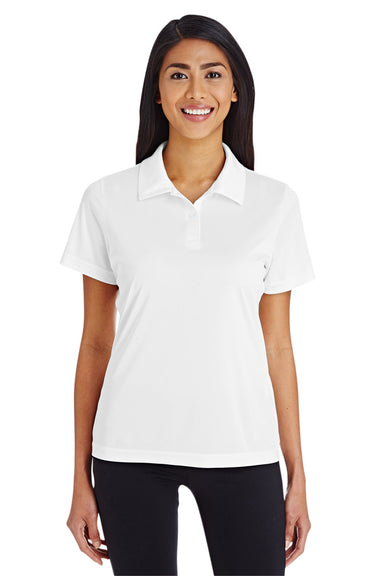 Team 365 TT51W Womens Zone Performance Moisture Wicking Short Sleeve Polo Shirt White Model Front