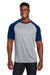 Team 365 TT62 Mens Zone Colorblock Moisture Wicking Short Sleeve Crewneck T-Shirt Heather Grey/Dark Navy Blue Model Front