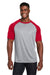 Team 365 TT62 Mens Zone Colorblock Moisture Wicking Short Sleeve Crewneck T-Shirt Heather Grey/Red Model Front