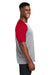 Team 365 TT62 Mens Zone Colorblock Moisture Wicking Short Sleeve Crewneck T-Shirt Heather Grey/Red Model Side