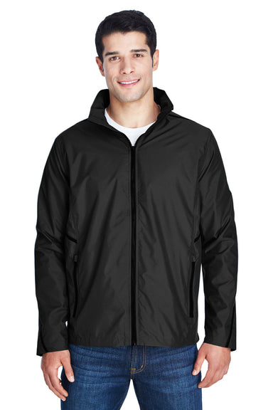 Team 365 TT70 Mens Conquest Wind & Water Resistant Full Zip Hooded Jacket Black Model Front