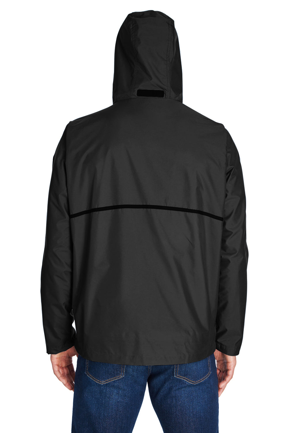 Team 365 TT70 Mens Conquest Wind & Water Resistant Full Zip Hooded Jacket Black Model Back