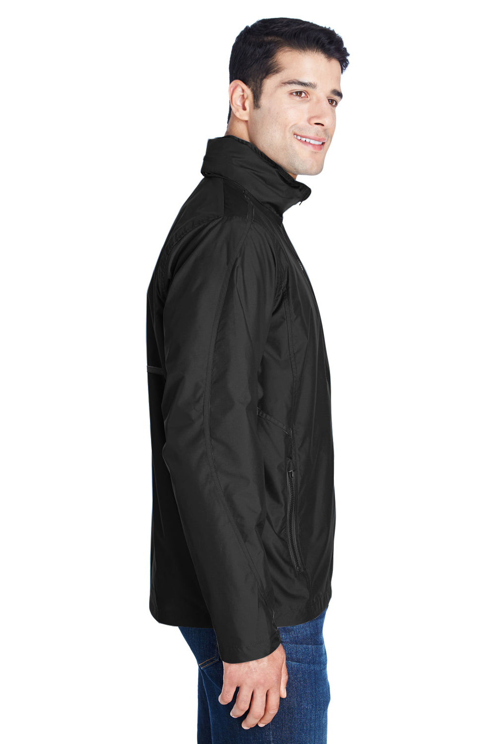 Team 365 TT70 Mens Conquest Wind & Water Resistant Full Zip Hooded Jacket Black Model Side