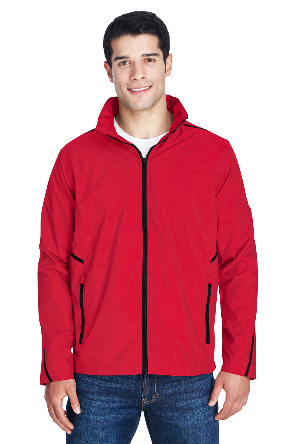 Team 365 TT70 Mens Conquest Wind & Water Resistant Full Zip Hooded Jacket Red Model Front