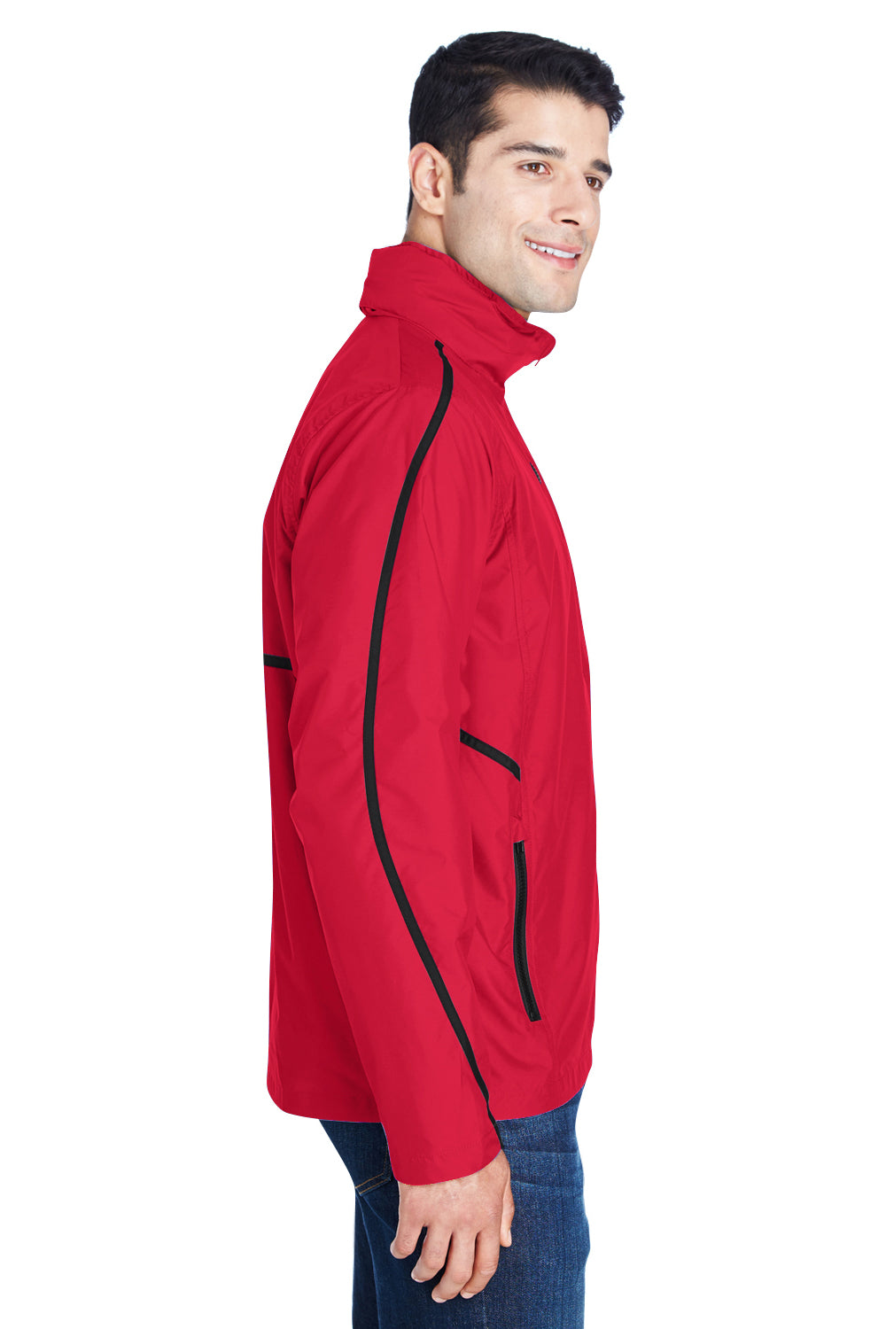 Team 365 TT70 Mens Conquest Wind & Water Resistant Full Zip Hooded Jacket Red Model Side