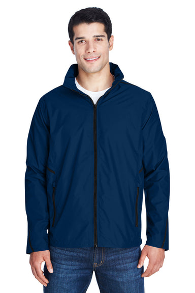 Team 365 TT70 Mens Conquest Wind & Water Resistant Full Zip Hooded Jacket Dark Navy Blue Model Front