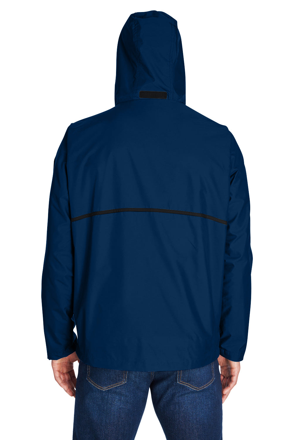 Team 365 TT70 Mens Conquest Wind & Water Resistant Full Zip Hooded Jacket Dark Navy Blue Model Back