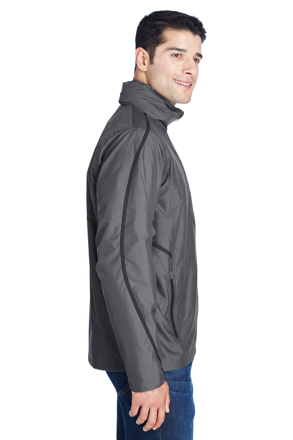 Team 365 TT70 Mens Conquest Wind & Water Resistant Full Zip Hooded Jacket Graphite Grey Model Side