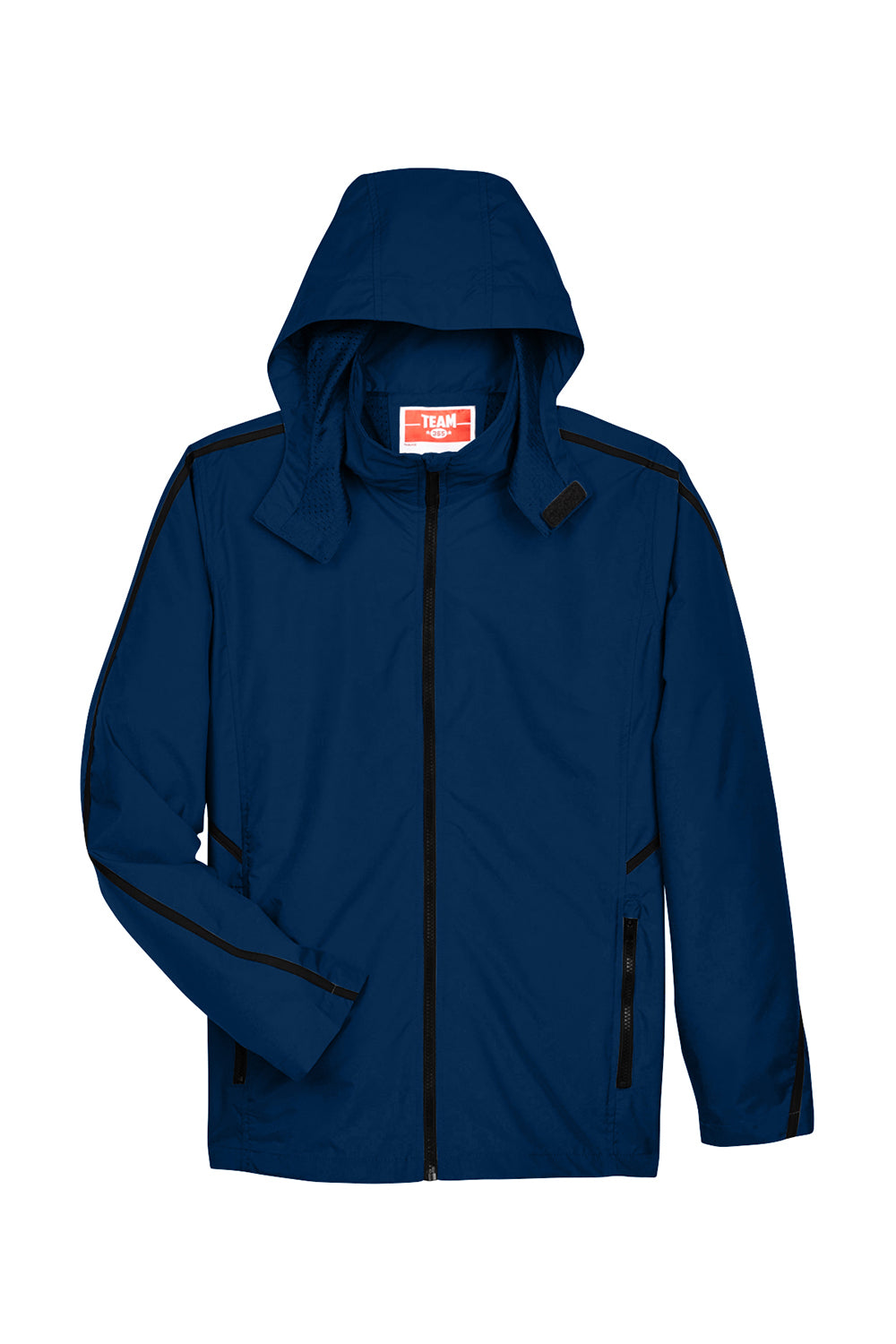 Team 365 TT70 Mens Conquest Wind & Water Resistant Full Zip Hooded Jacket Dark Navy Blue Flat Front