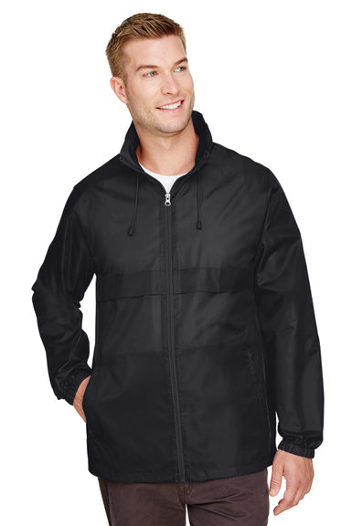 Team 365 TT73 Mens Zone Protect Water Resistant Full Zip Hooded Jacket Black Model Front