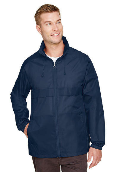 Team 365 TT73 Mens Zone Protect Water Resistant Full Zip Hooded Jacket Dark Navy Blue Model Front