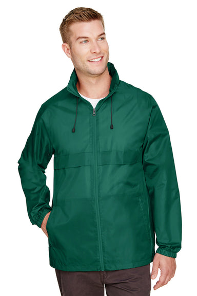 Team 365 TT73 Mens Zone Protect Water Resistant Full Zip Hooded Jacket Forest Green Model Front