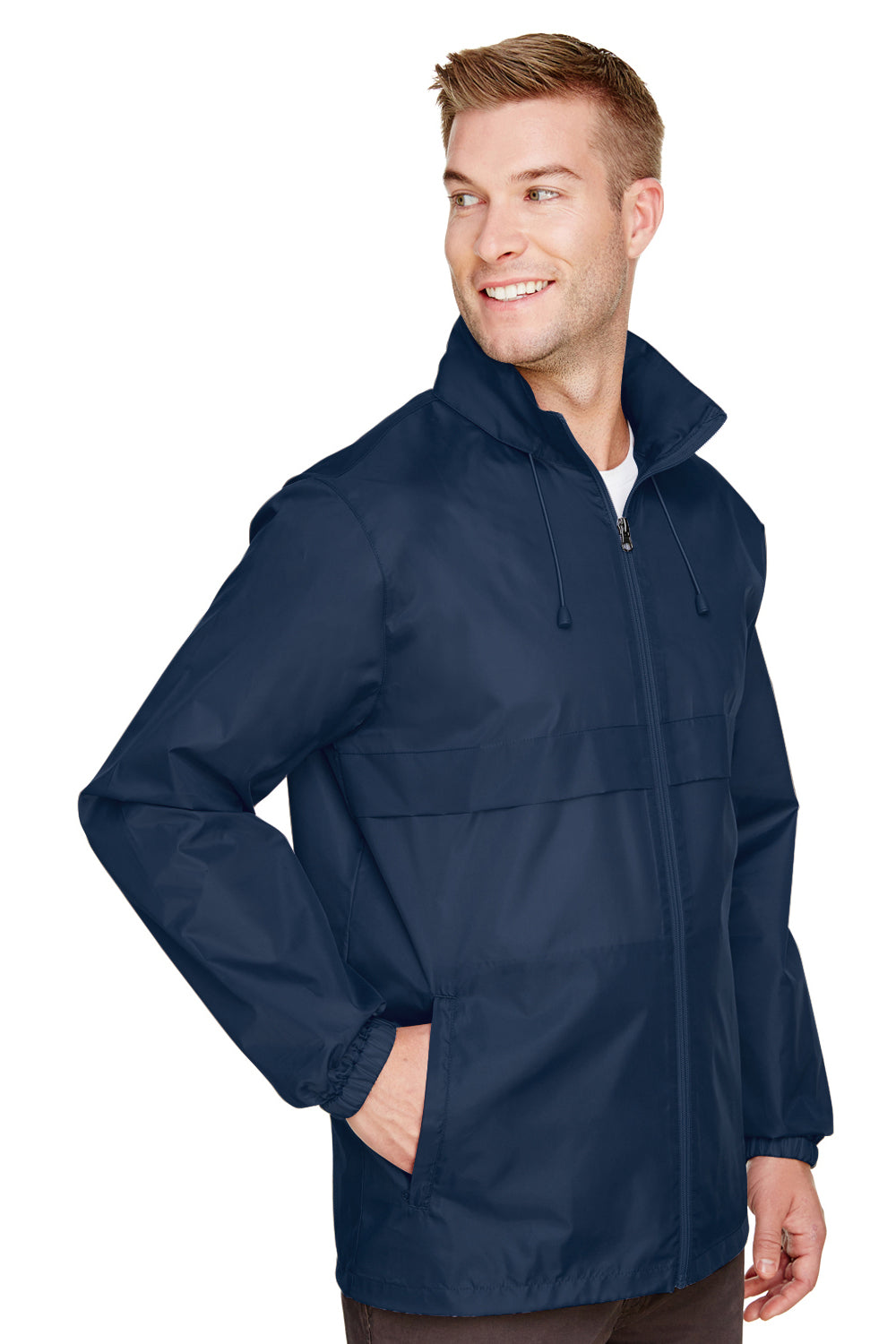 Team 365 TT73 Mens Zone Protect Water Resistant Full Zip Hooded Jacket Dark Navy Blue Model 3q