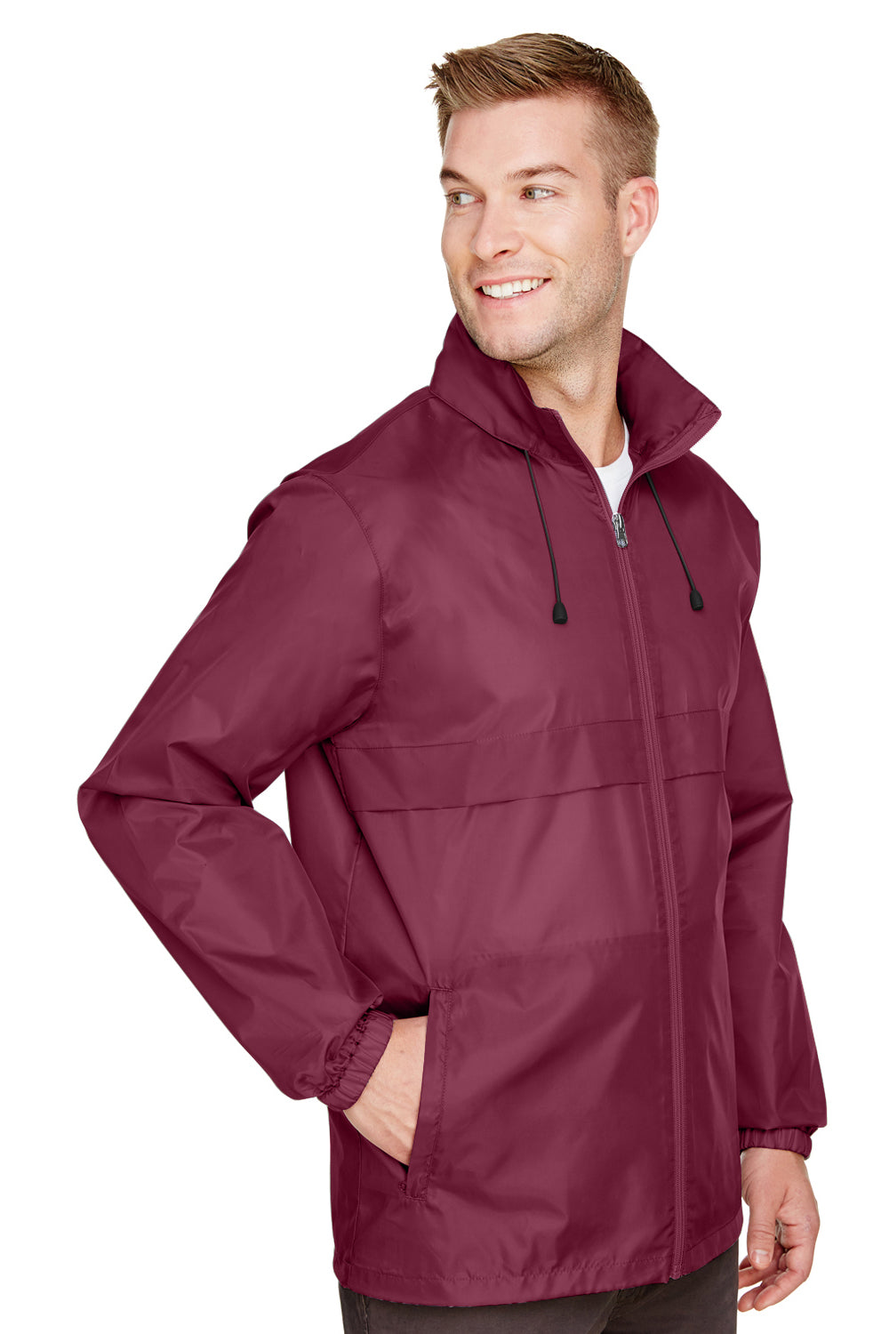 Team 365 TT73 Mens Zone Protect Water Resistant Full Zip Hooded Jacket Maroon Model 3q