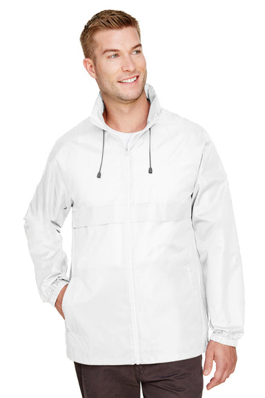 Team 365 TT73 Mens Zone Protect Water Resistant Full Zip Hooded Jacket White Model Front