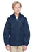 Team 365 TT73Y Youth Zone Protect Water Resistant Full Zip Hooded Jacket Dark Navy Blue Model Front