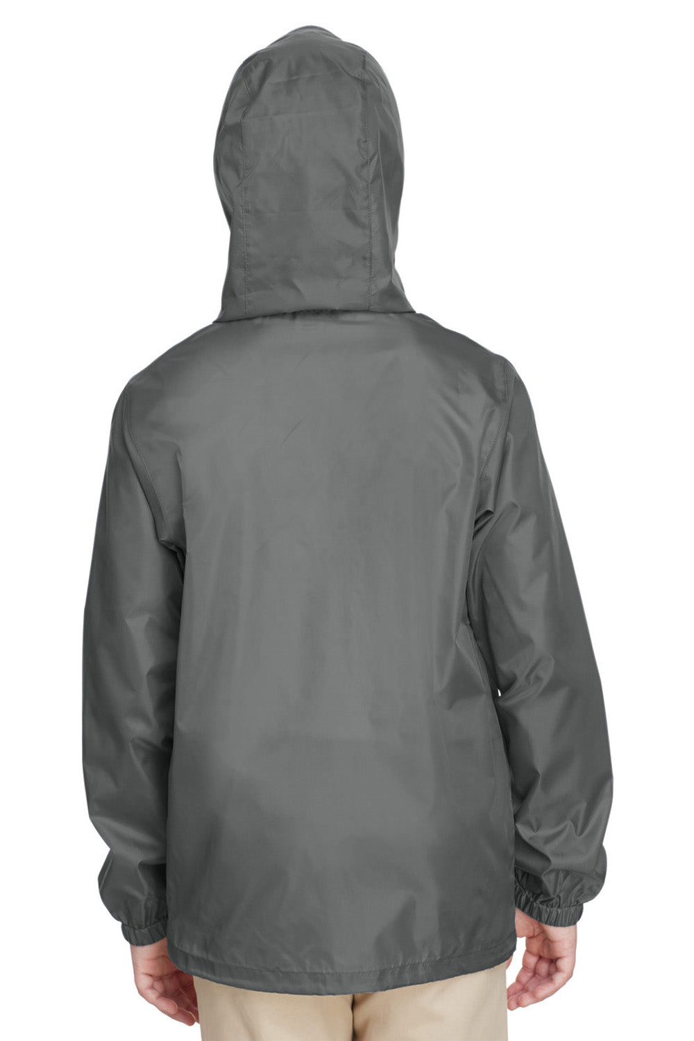 Team 365 TT73Y Youth Zone Protect Water Resistant Full Zip Hooded Jacket Graphite Grey Model Back