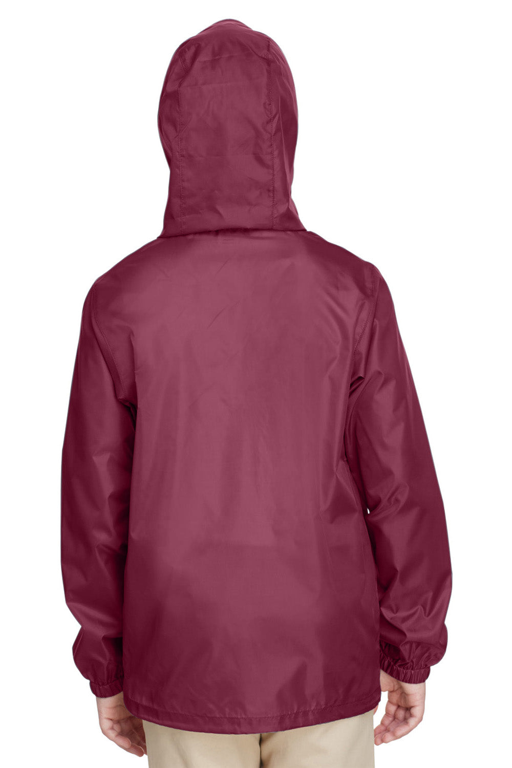 Team 365 TT73Y Youth Zone Protect Water Resistant Full Zip Hooded Jacket Maroon Model Back