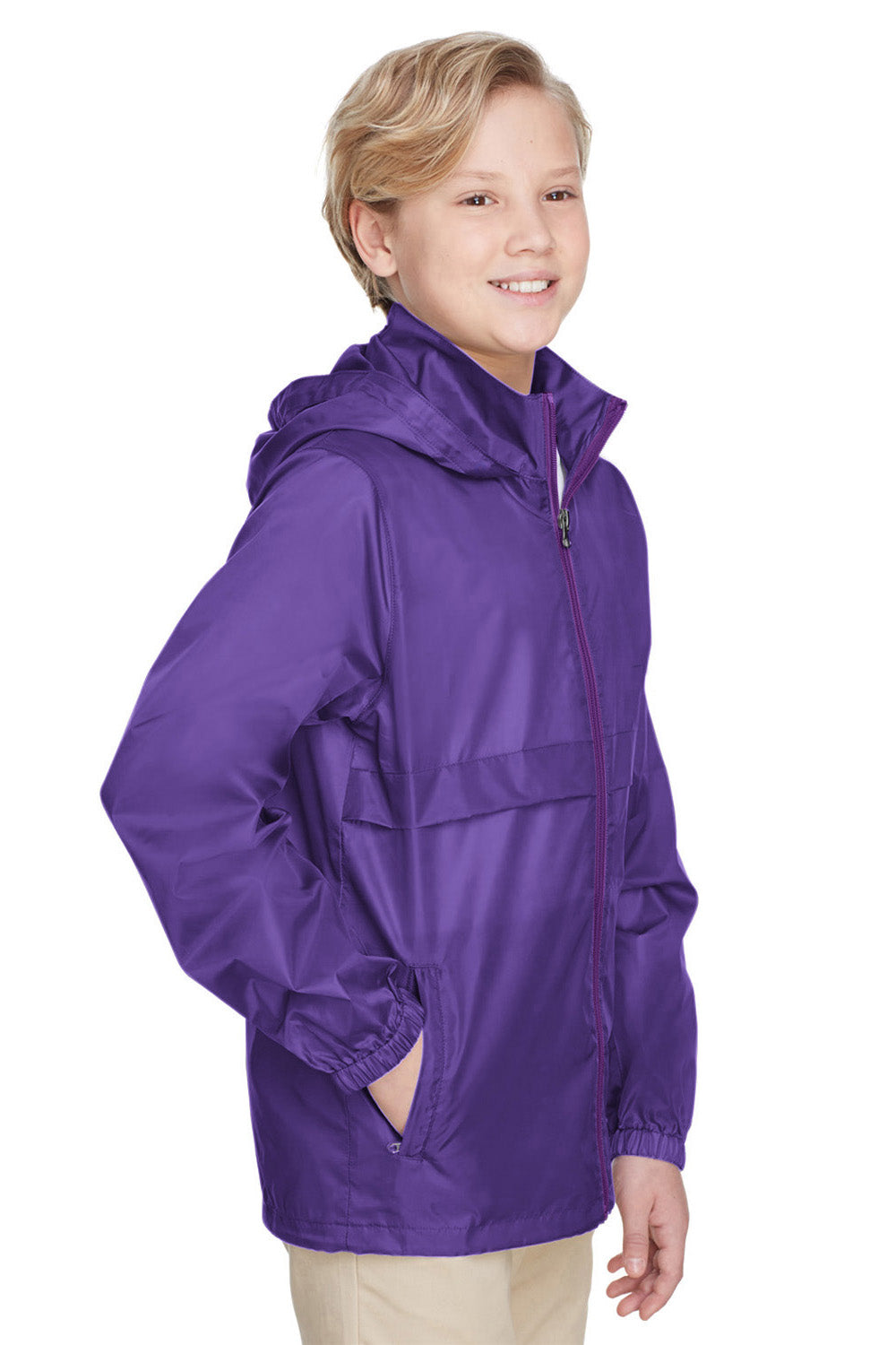 Team 365 TT73Y Youth Zone Protect Water Resistant Full Zip Hooded Jacket Purple Model 3q