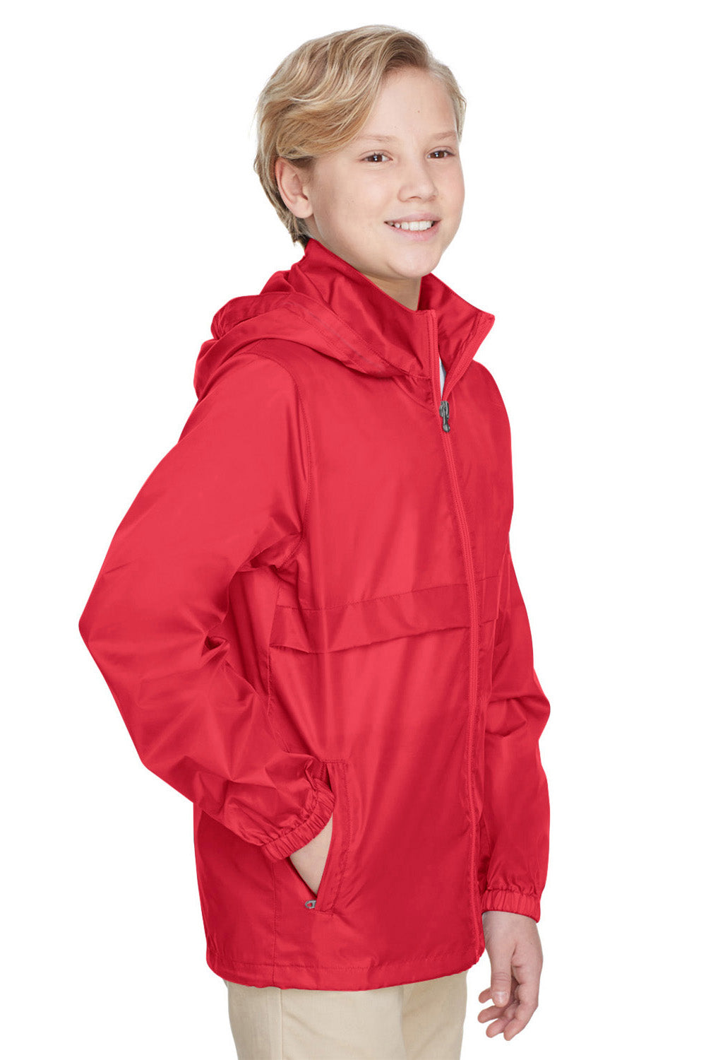 Team 365 TT73Y Youth Zone Protect Water Resistant Full Zip Hooded Jacket Red Model 3q