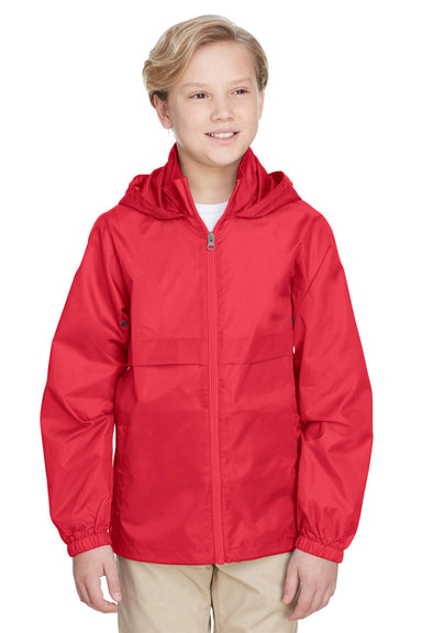 Team 365 TT73Y Youth Zone Protect Water Resistant Full Zip Hooded Jacket Red Model Front