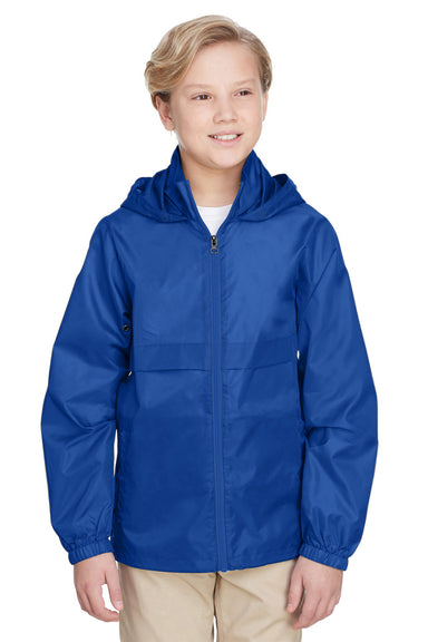 Team 365 TT73Y Youth Zone Protect Water Resistant Full Zip Hooded Jacket Royal Blue Model Front