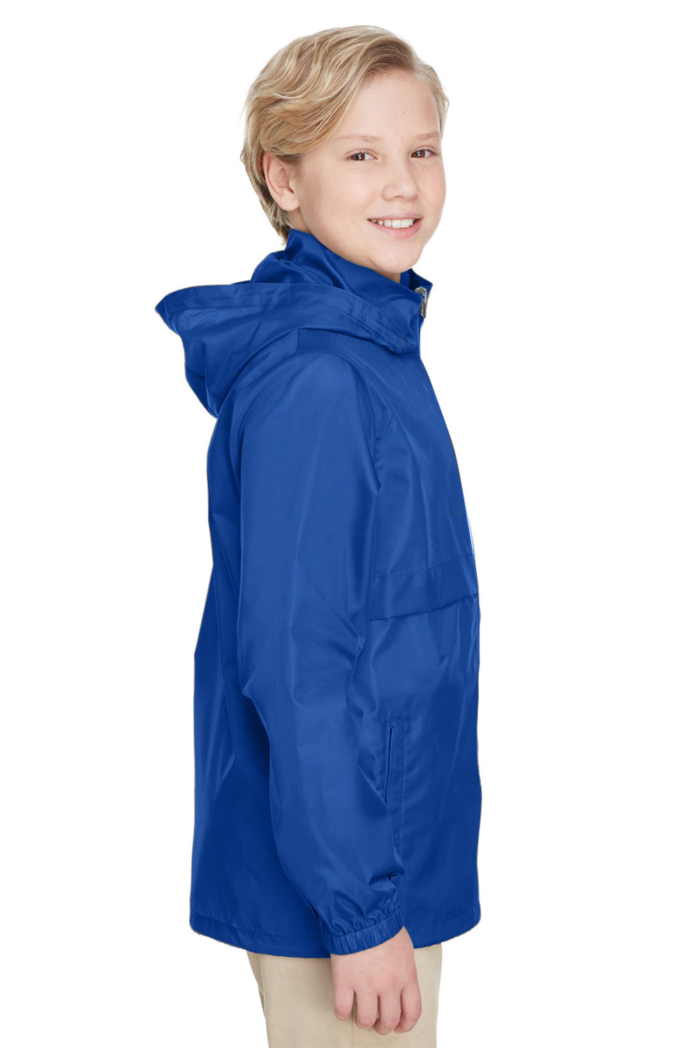 Team 365 TT73Y Youth Zone Protect Water Resistant Full Zip Hooded Jacket Royal Blue Model Side