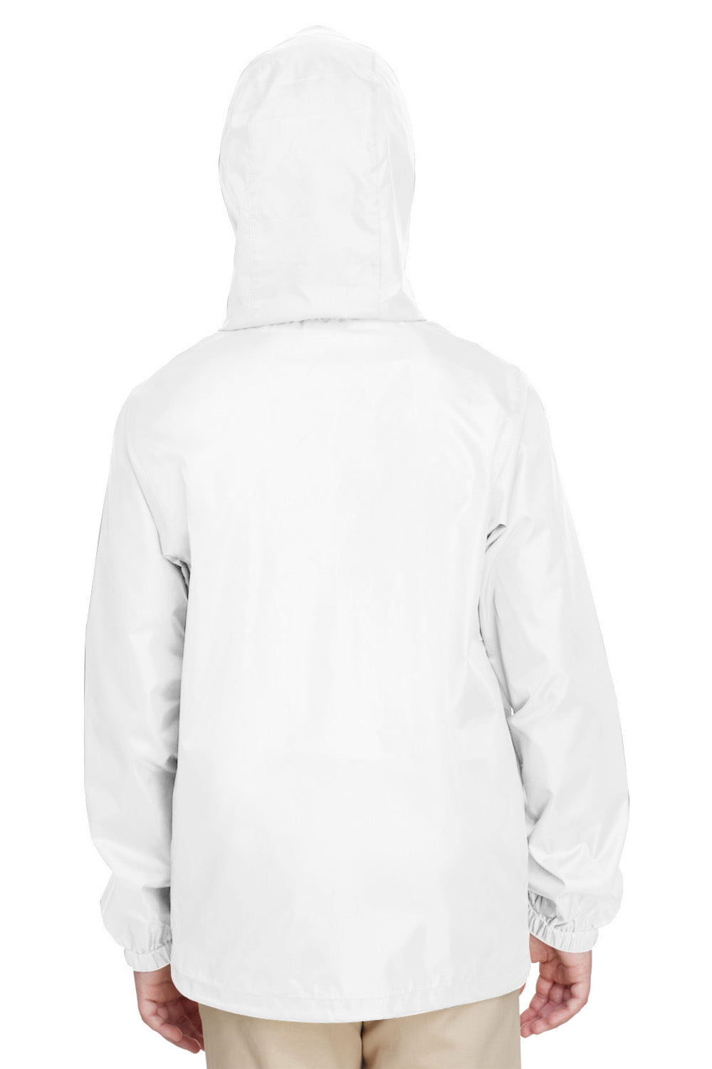 Team 365 TT73Y Youth Zone Protect Water Resistant Full Zip Hooded Jacket White Model Back