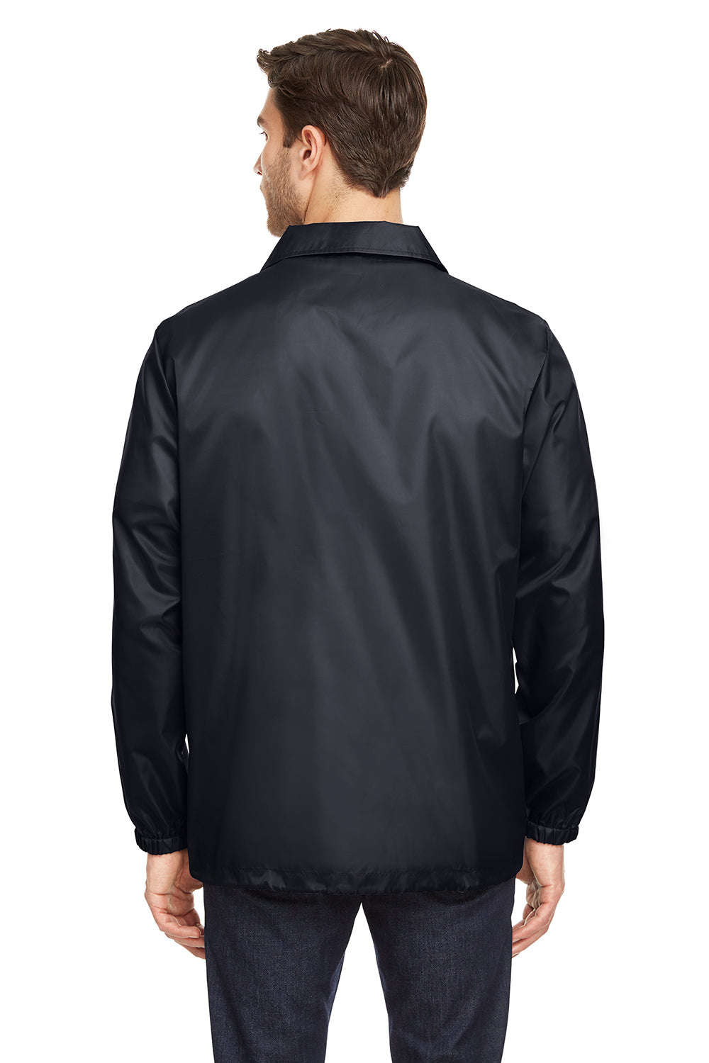 Team 365 TT75 Mens Zone Protect Water Resistant Snap Down Coaches Jacket Black Model Back