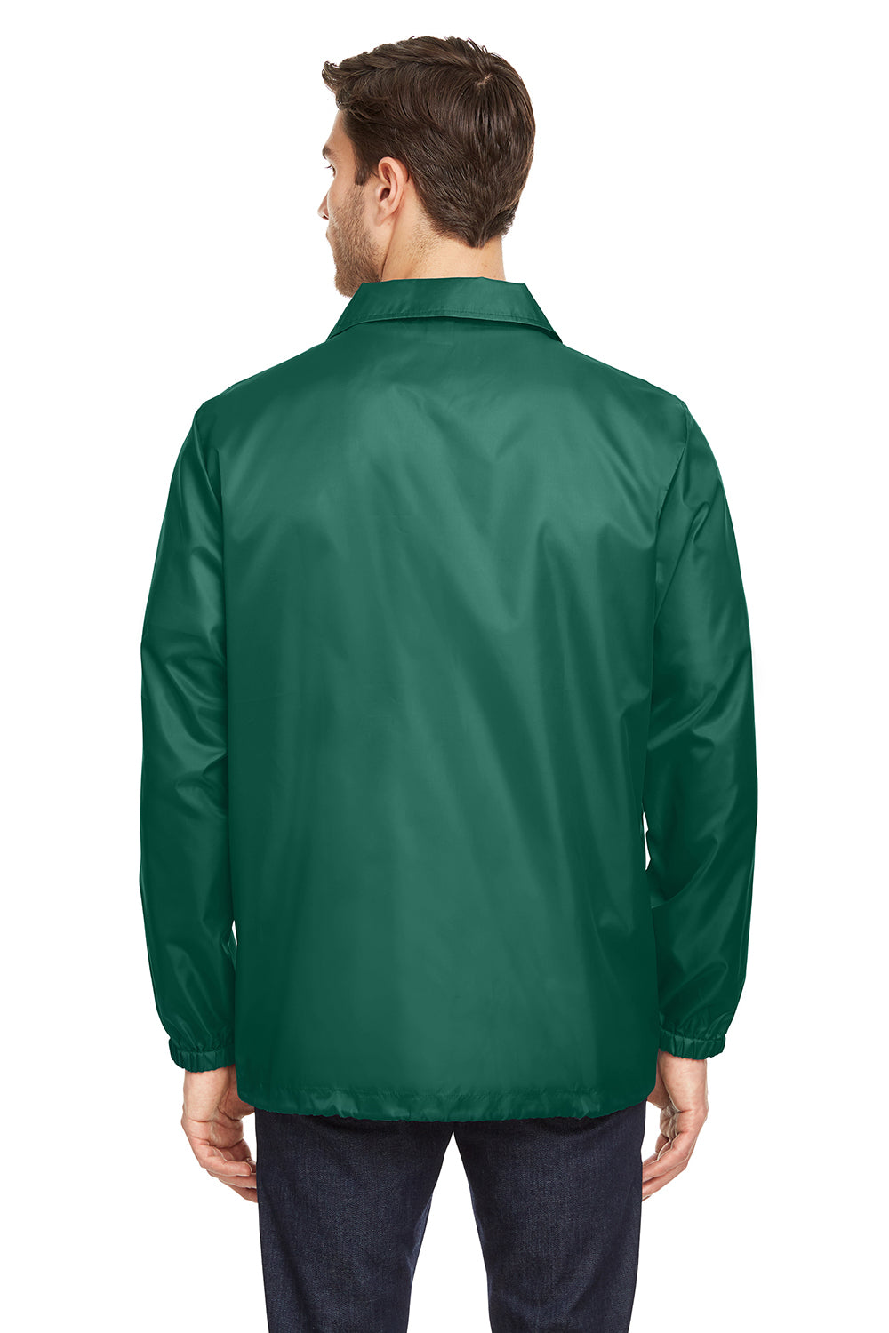 Team 365 TT75 Mens Zone Protect Water Resistant Snap Down Coaches Jacket Forest Green Model Back