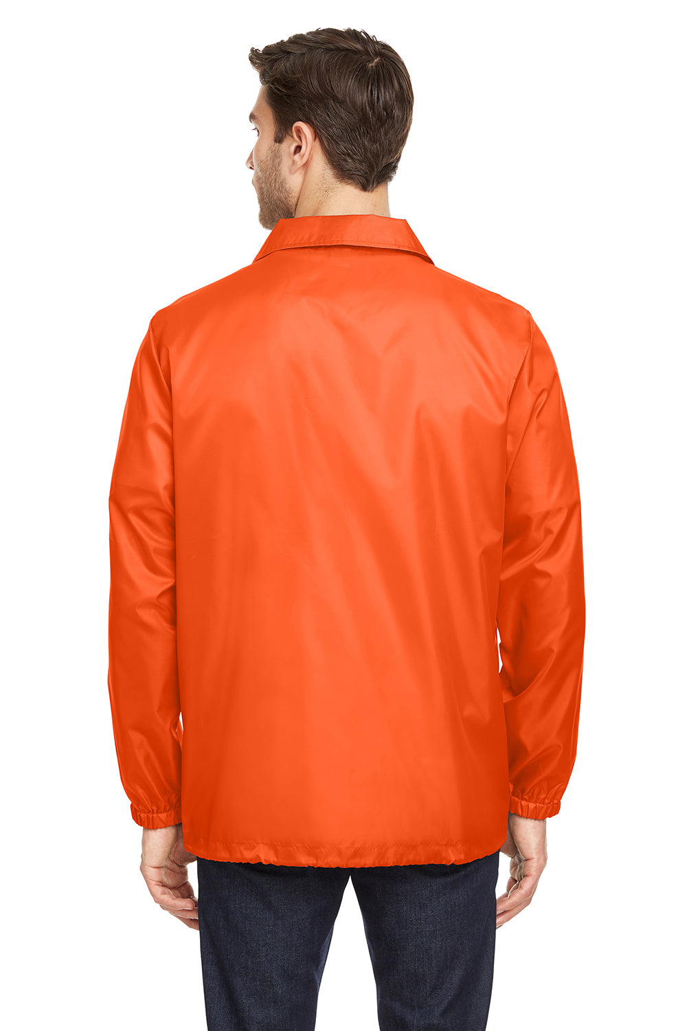 Team 365 TT75 Mens Zone Protect Water Resistant Snap Down Coaches Jacket Orange Model Back