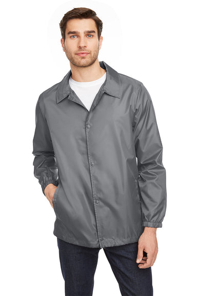 Team 365 TT75 Mens Zone Protect Water Resistant Snap Down Coaches Jacket Graphite Grey Model Front