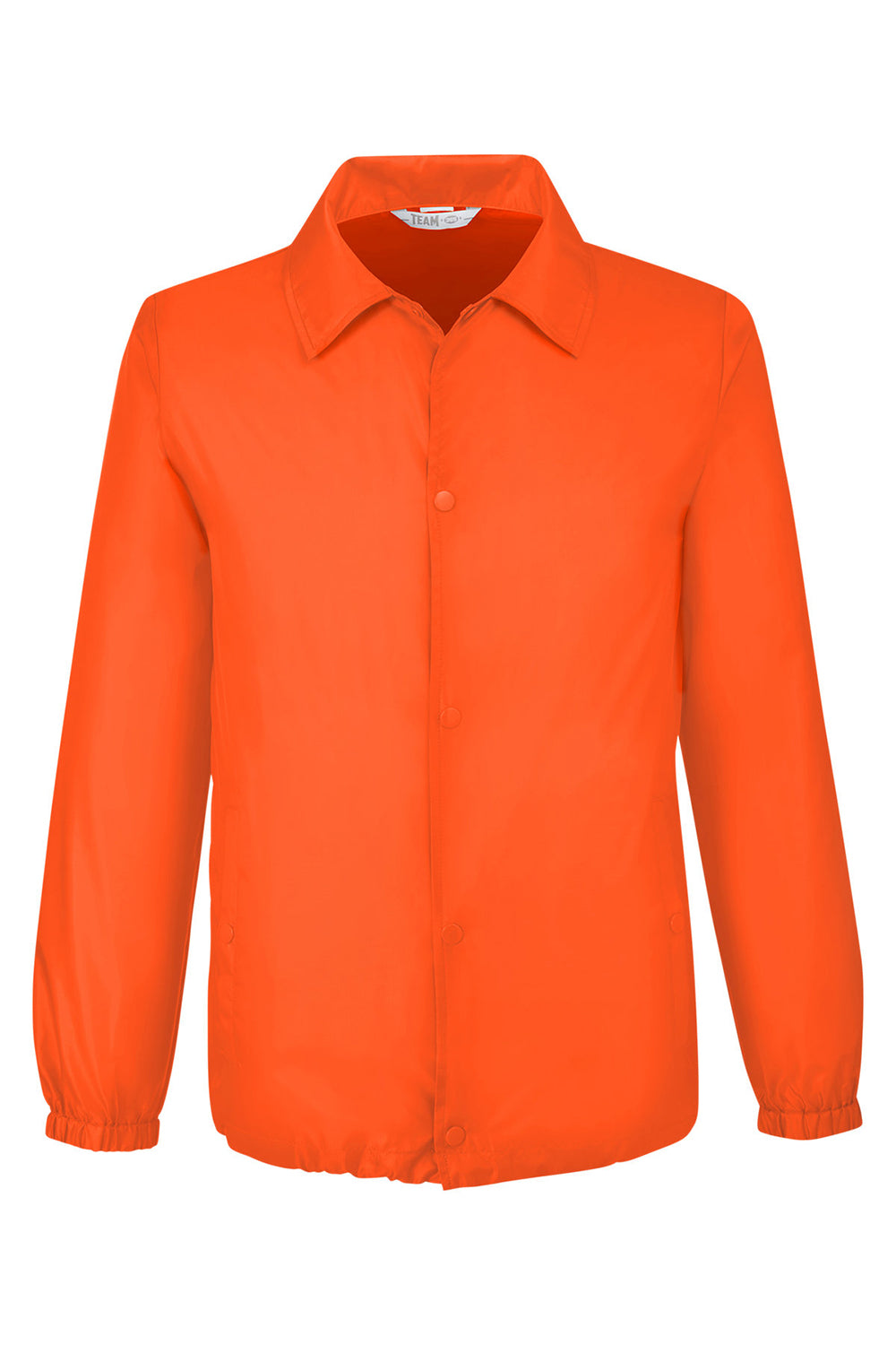 Team 365 TT75 Mens Zone Protect Water Resistant Snap Down Coaches Jacket Orange Flat Front