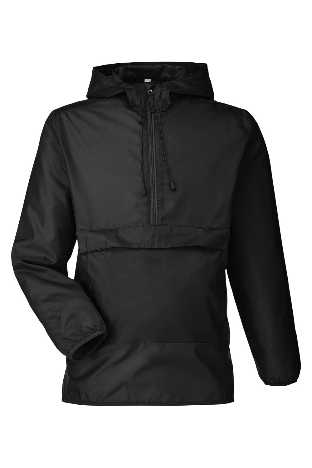 Team 365 TT77 Mens Zone Protect Water Resistant Hooded Packable Hooded 1/4 Zip Anorak Jacket Black Flat Front