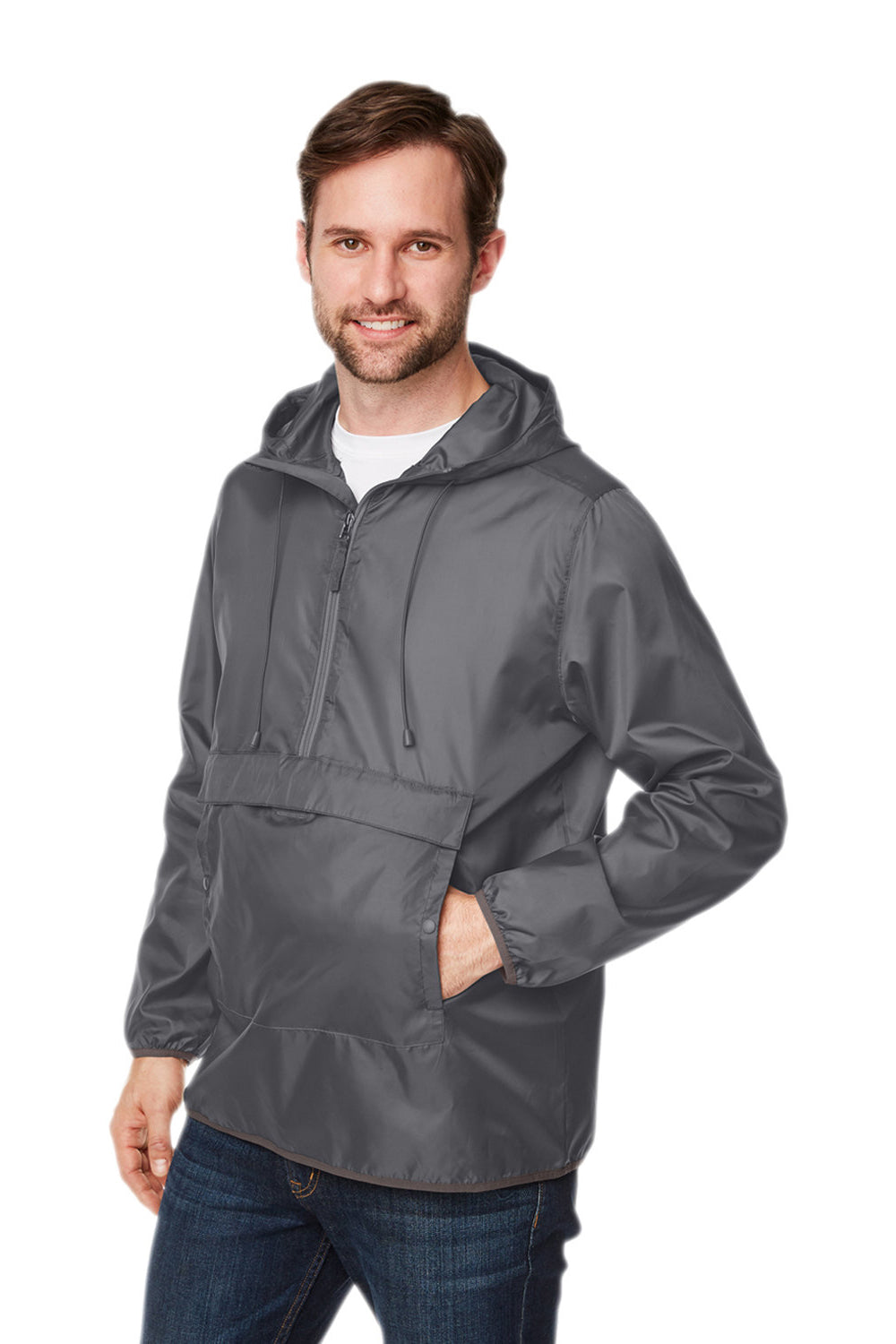 Team 365 TT77 Mens Zone Protect Water Resistant Hooded Packable Hooded 1/4 Zip Anorak Jacket Graphite Grey Model 3q