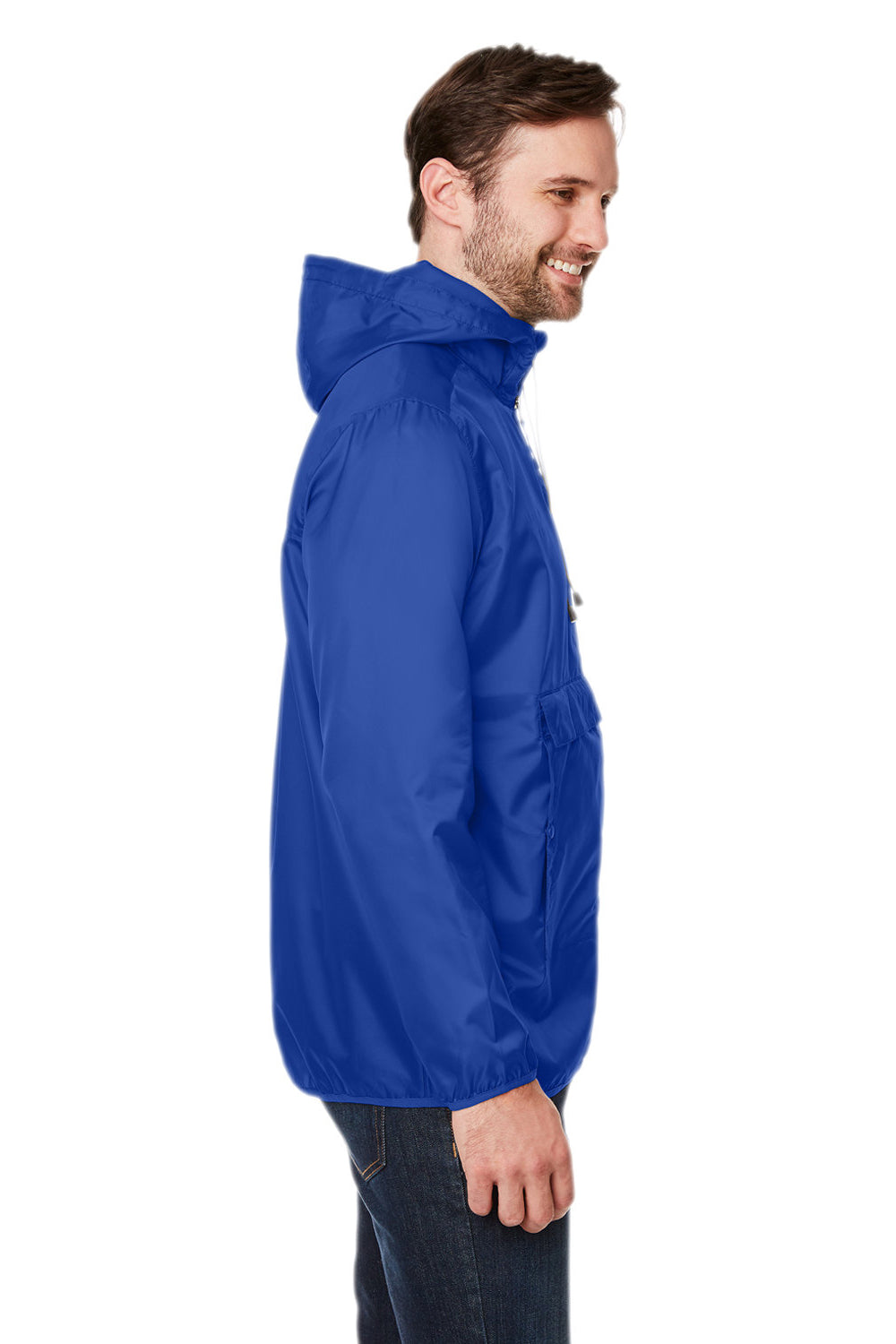 Team 365 TT77 Mens Zone Protect Water Resistant Hooded Packable Hooded 1/4 Zip Anorak Jacket Royal Blue Model Side