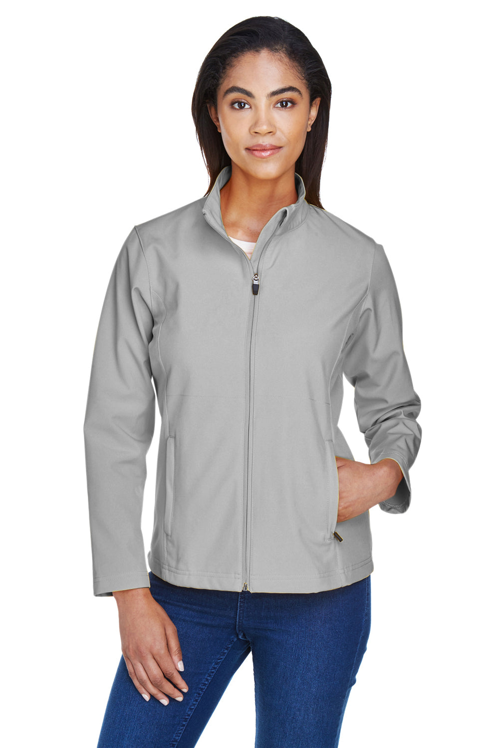 Team 365 TT80W Womens Leader Windproof & Waterproof Full Zip Jacket Silver Grey Model Front