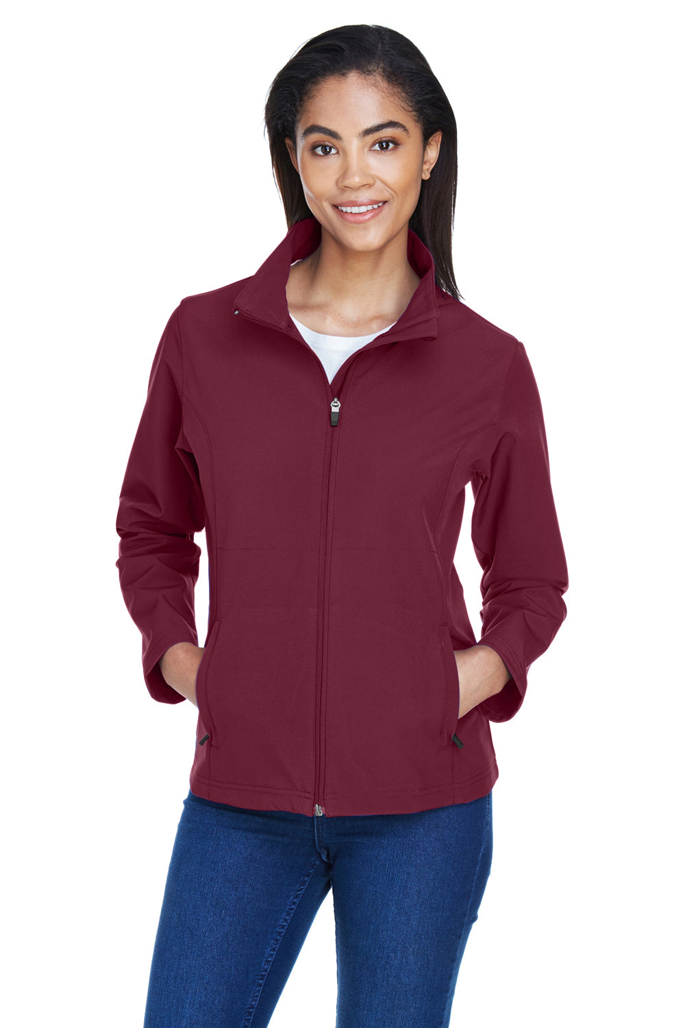 Team 365 TT80W Womens Leader Windproof & Waterproof Full Zip Jacket Maroon Model Front