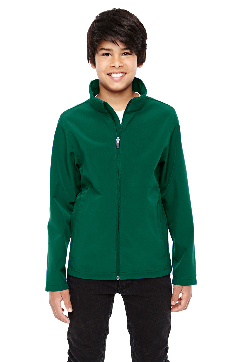 Team 365 TT80Y Youth Leader Windproof & Waterproof Full Zip Jacket Forest Green Model Front