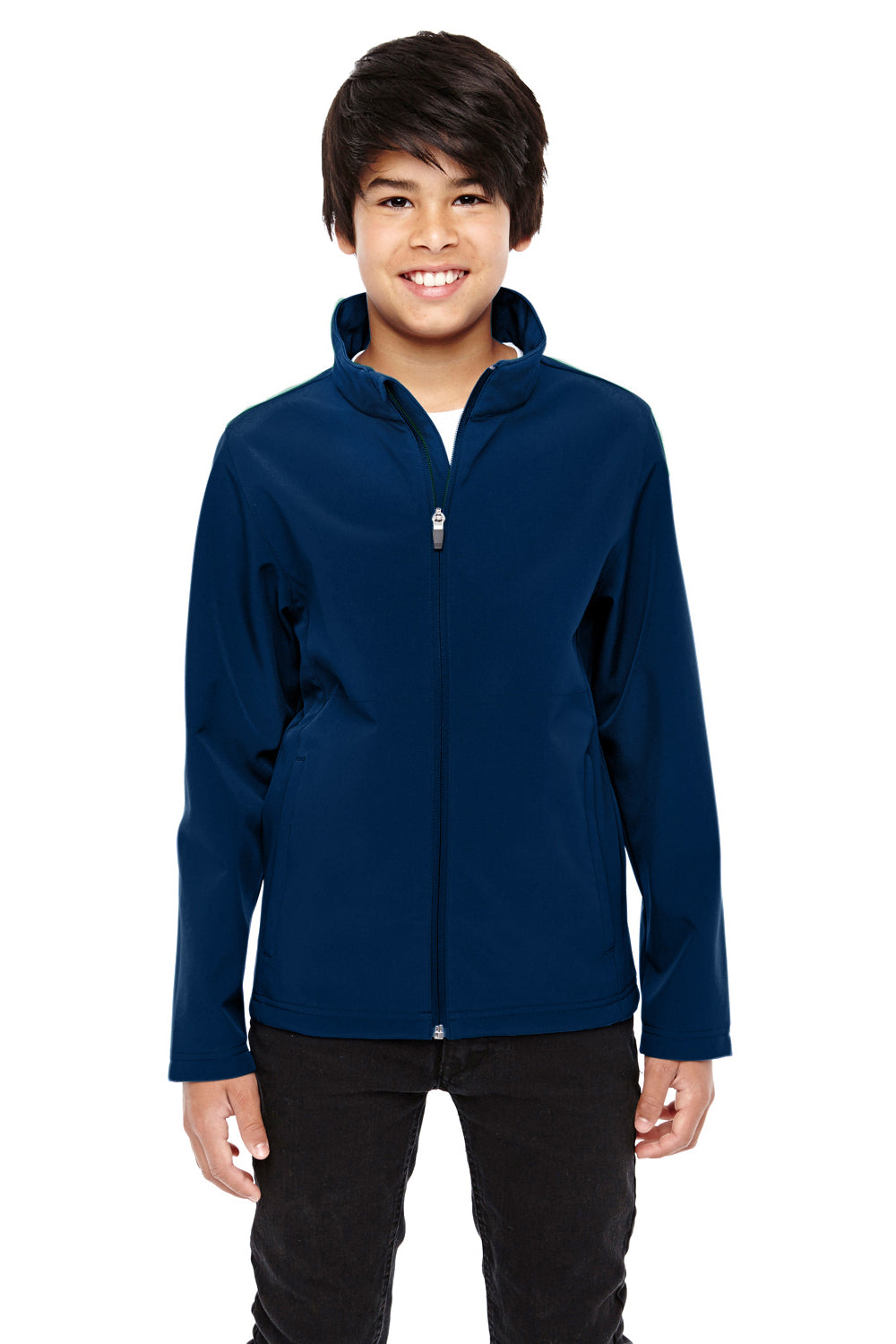 Team 365 TT80Y Youth Leader Windproof & Waterproof Full Zip Jacket Dark Navy Blue Model Front